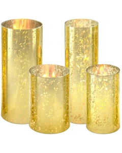 Glass Gold Hurricane Candle Holder H-6", 10" Shade Flecked Chimney Tube