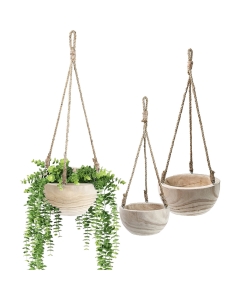 Rustic Hanging Wood Bowl Collection – Natural Finish with Jute Rope, D-8'', 9'', 10''