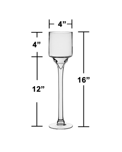 Elegant Long Stem Glass Candle Holder H-16" x D-4" Clear 