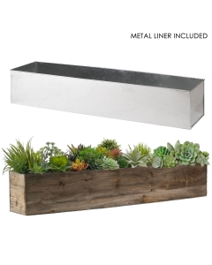 Wood Rectangle Planter Box with Zinc Liner Natural Color 30" x 6" x 6"