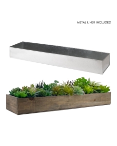 Wood Rectangle Planter Box w/ Zinc Liner Natural H-3", Opening 24" x 6"