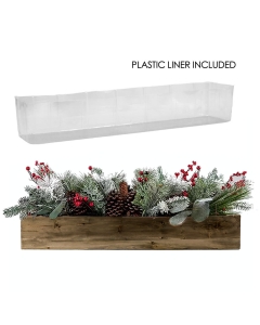 Natural Wood Rectangle Planter Box With Plastic Liner, 5" x 28" x 4"