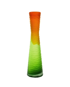 Carved Orange & Green Color Glass Vase 15"