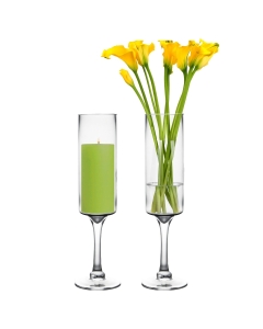 Glass Long Stem Contemporary Pillar Candle Holder H-16" x D-3.5" Clear (Wholesale Pack of 6)