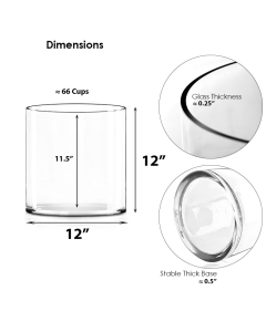 Glass Cylinder Vase H-12" x D-12" Clear