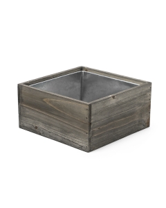 Wood Square Planter Box w/ Zinc Liner Natural Brown H-4" Open-8"x8"