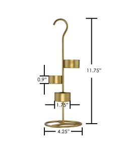 Metal Tea Light Candle Holder Stand H-11.75" D-4.25", Gold