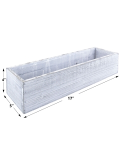 Rectangle White/Gray Planter Wood Box with Plastic Liner 4" x 17" x 5"