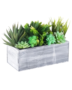 Rectangle White/Gray Planter Wood Box with Plastic Liner 4" x 10" x 5"