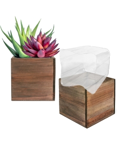 Square Cube Planter Wood Box with Plastic Liner 4" x 4" x 4"