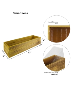 Rectangle Unfinished Planter Wood Box with Plastic Liner 4" x 17" x 5"