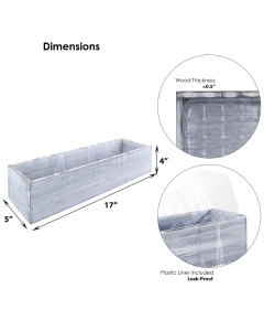 Rectangle White/Gray Planter Wood Box with Plastic Liner 4" x 17" x 5"