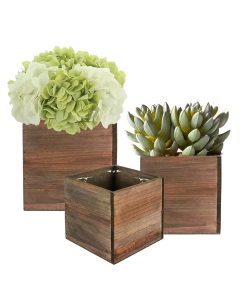 wood cube planter box in 4 inches, 5 inches and 6 inches