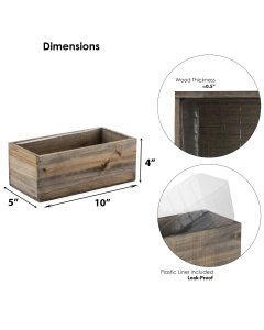 Rectangle Planter Wood Box with Plastic Liner 4" x 10" x 5"