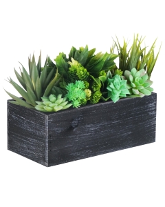 Rectangle Black Planter Wood Box with Plastic Liner 4" x 10" x 5"