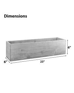 Natural Wood Rectangle White Wash Planter Box With Plastic Liner, 6" x 23" x 6" (Wholesale 4 PCS/Case)