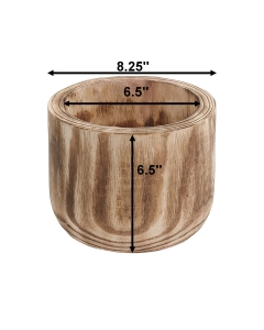 Burnt Finished Cylinder Wood Planter D-8", H-6.5'', Pack of 6 pcs