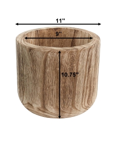 Burnt Finish Cylinder Wood Planter – D: 11", H: 10.75'' (Pack of 4)