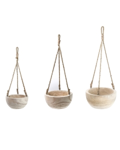 Rustic Hanging Wood Bowl Collection – Natural Finish with Jute Rope, D-8'', 9'', 10''