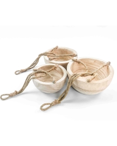 Rustic Hanging Wood Bowl Collection – Natural Finish with Jute Rope, D-8'', 9'', 10''