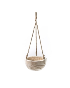 Rustic Hanging Wood Bowl, Natural Finish with Jute Rope, H-23", D-9" (Pack of 6)