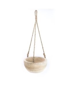 Rustic Hanging Wood Bowl, Natural Finish with Jute Rope, H-25", D-10" (Pack of 4)