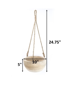 Rustic Hanging Wood Bowl, Natural Finish with Jute Rope, H-25", D-10" (Pack of 4)