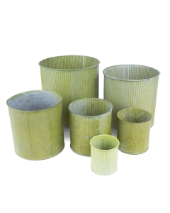 Corrugated Zinc Metal Cylinder Planter Pots, Set of 6 (Wholesale 12 SETS/Case)