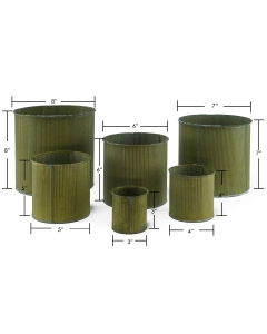 72 pcs Corrugated Zinc Metal Cylinder Planter Pots, Set of 6 (Wholesale 12 SETS/Case)