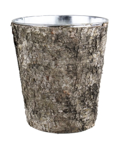 9" Taper Down Planter Birch Wood Wrap Zinc Metal Vase