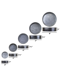 Set of 5 Rustic Industrial Iron Grey Zinc Metal Cylinder Planter Trays 