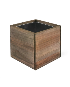 12" Garden Wood Cube Box Planter with Zinc Metal Liner Vase