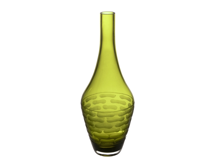 Decorative Olive Green Glass Vase H-14.5" D-1.5"