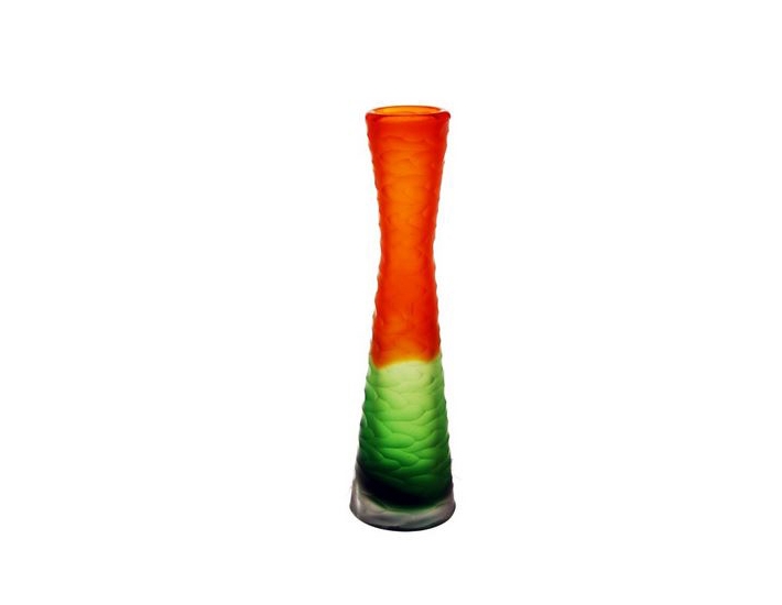 Carved Orange and Green Color Vintage Style Glass Vase 11" (Wholesale - Pack of 6)