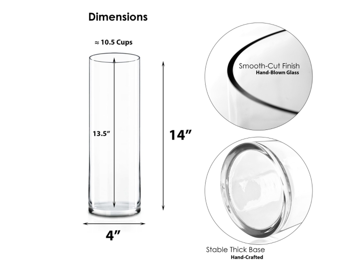Glass Cylinder Vase H-14" x D-4" Clear