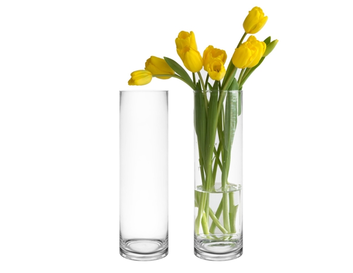 Glass Cylinder Vase H-14" x D-4" Clear (Wholesale Pack of 6)