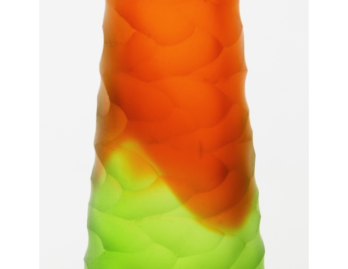 Carved Orange and Green Color Vintage Style Glass Vase 11" (Wholesale - Pack of 6)