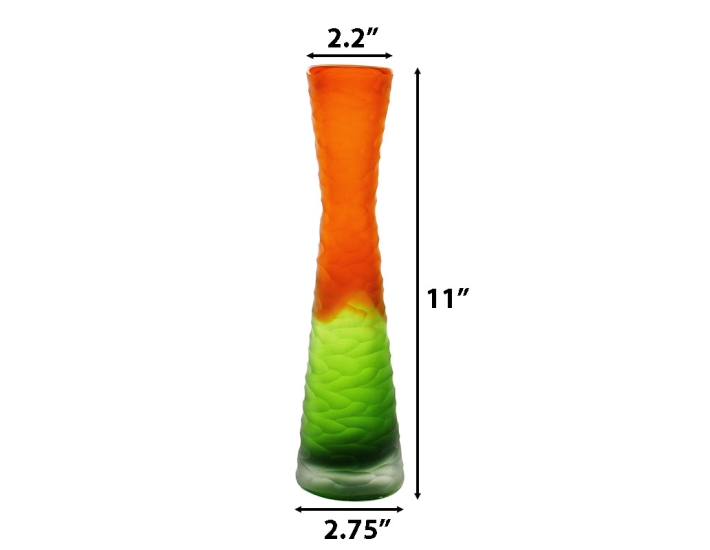 Carved Orange and Green Color Vintage Style Glass Vase 11" (Wholesale - Pack of 6)