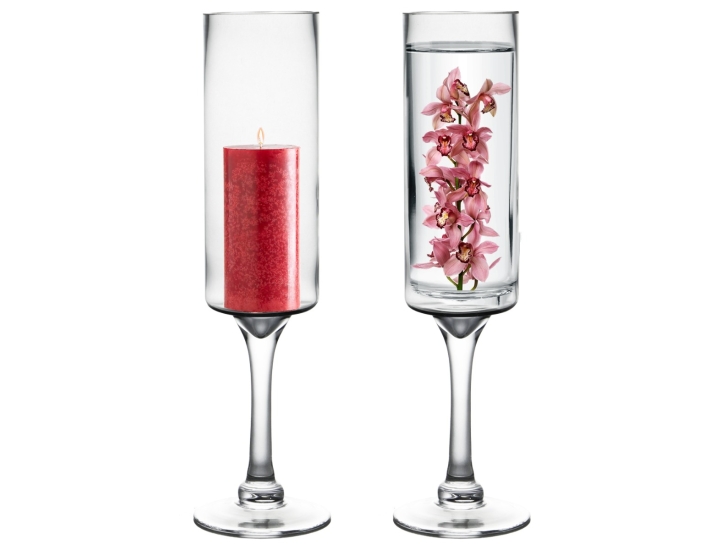 Glass Long Stem Contemporary Pillar Candle Holder H-16" x D-3.5" Clear (Wholesale Pack of 6)