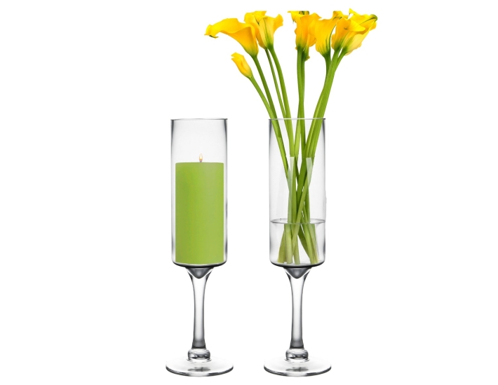 Glass Long Stem Contemporary Pillar Candle Holder H-16" x D-3.5" Clear (Wholesale Pack of 6)