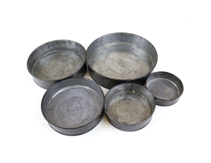 Set of 5 Rustic Industrial Iron Grey Zinc Metal Cylinder Planter Trays 