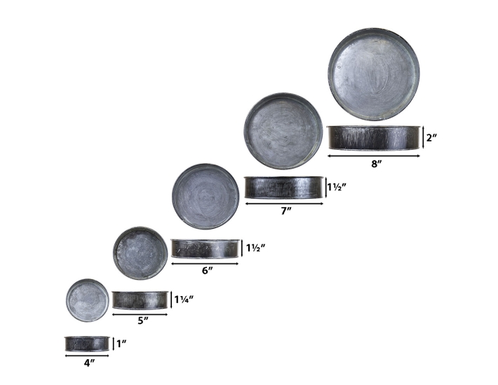 Set of 5 Rustic Industrial Iron Grey Zinc Metal Cylinder Planter Trays (Wholesale 12 SETS/Case)